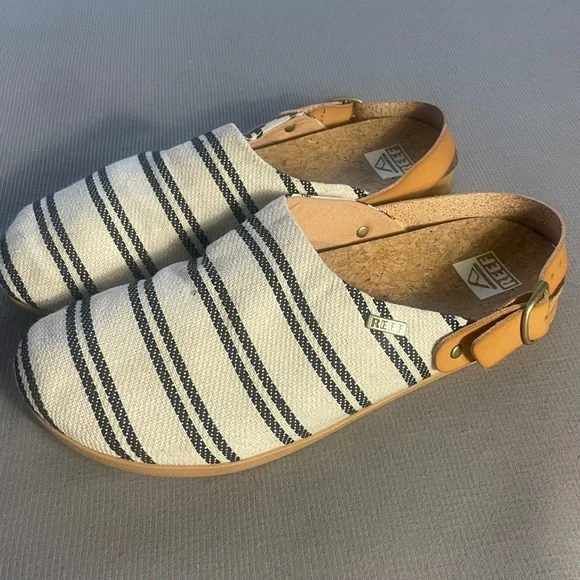 Reef Women's Cushion Sage TX Black and White Striped Clogs Size 9 - Picture 5 of 10